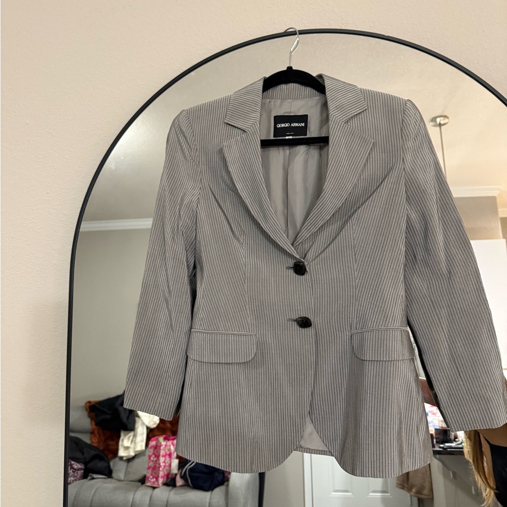 Giorgio Armani Women's Gray Metallic Pinstripe Blazer